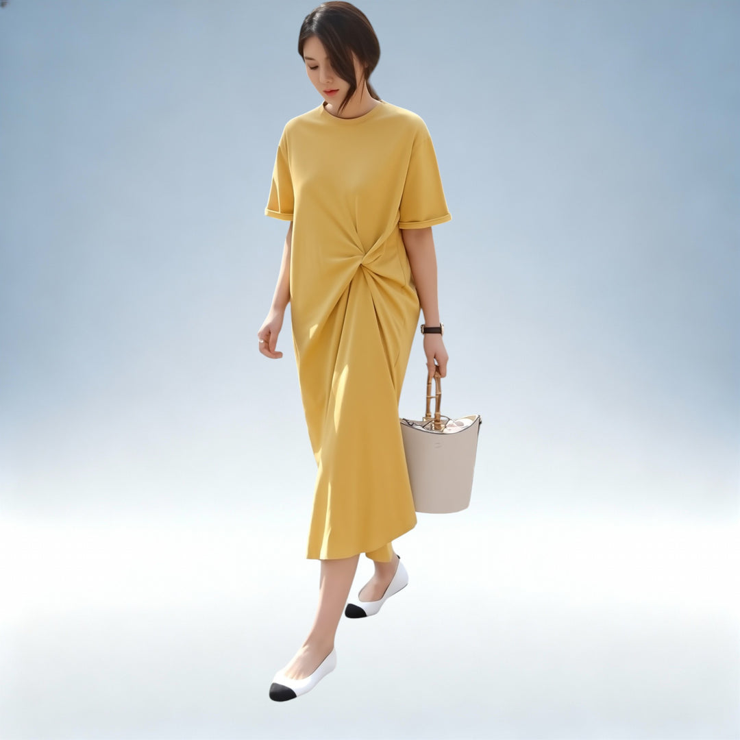 OLIVIA — Vestido Casual Comprido com Nó | Estilo Contemporâneo