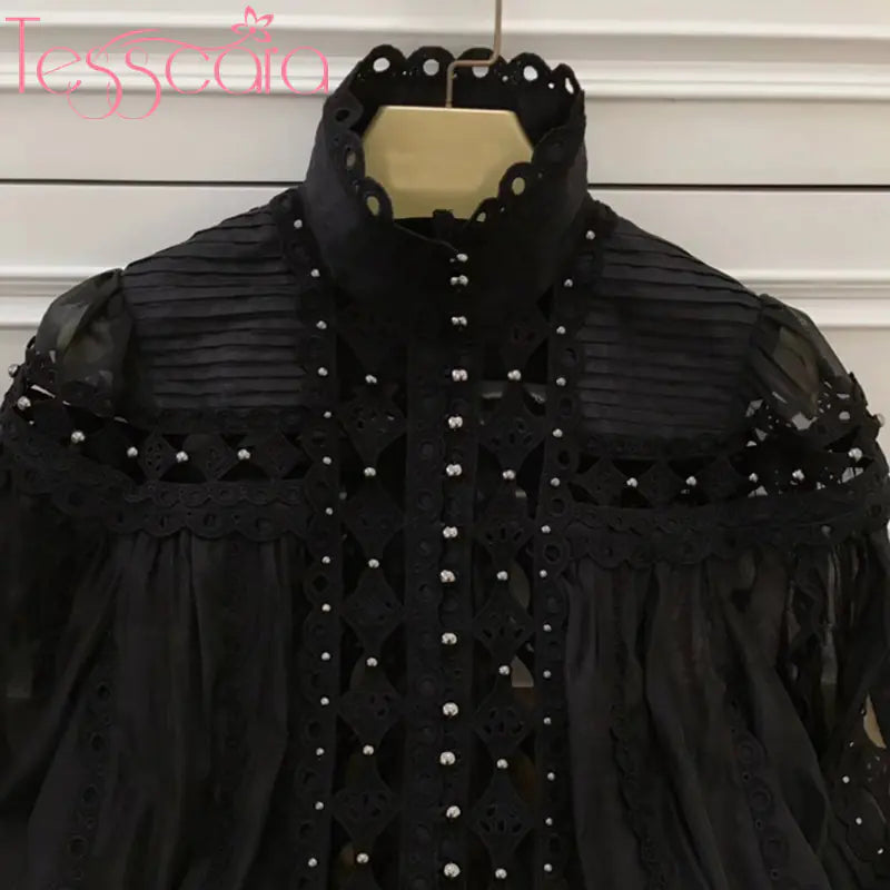 TESSCARA Women's Luxury Elegant Beaded Turtleneck Dress