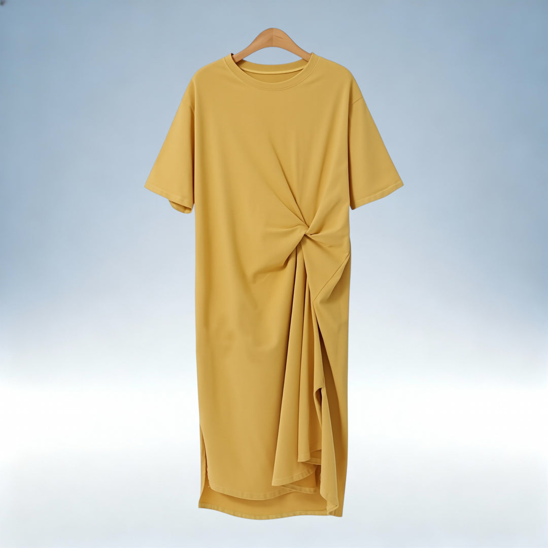 OLIVIA — Vestido Casual Comprido com Nó | Estilo Contemporâneo