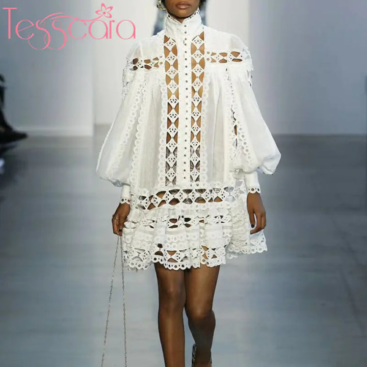 TESSCARA Women's Luxury Elegant Beaded Turtleneck Dress