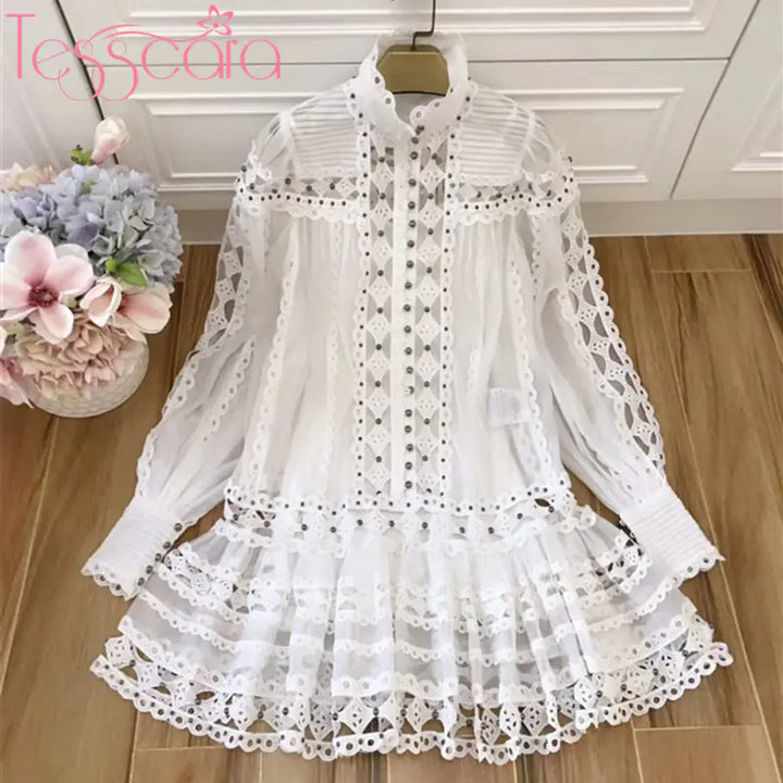 TESSCARA Women's Luxury Elegant Beaded Turtleneck Dress