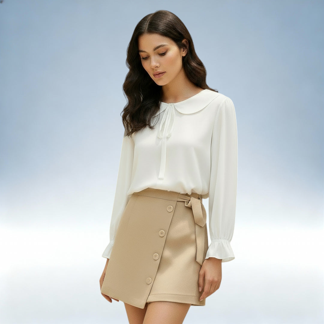 TERESA — Camisa Francesa com Laço na Gola | Elegância Atemporal