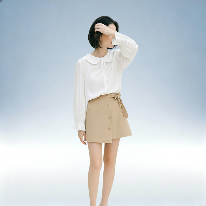 TERESA — Camisa Francesa com Laço na Gola | Elegância Atemporal