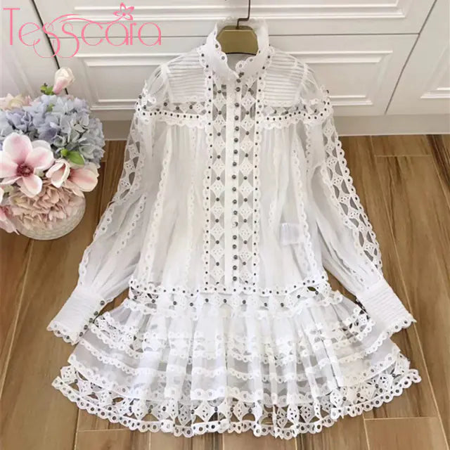 TESSCARA Women's Luxury Elegant Beaded Turtleneck Dress