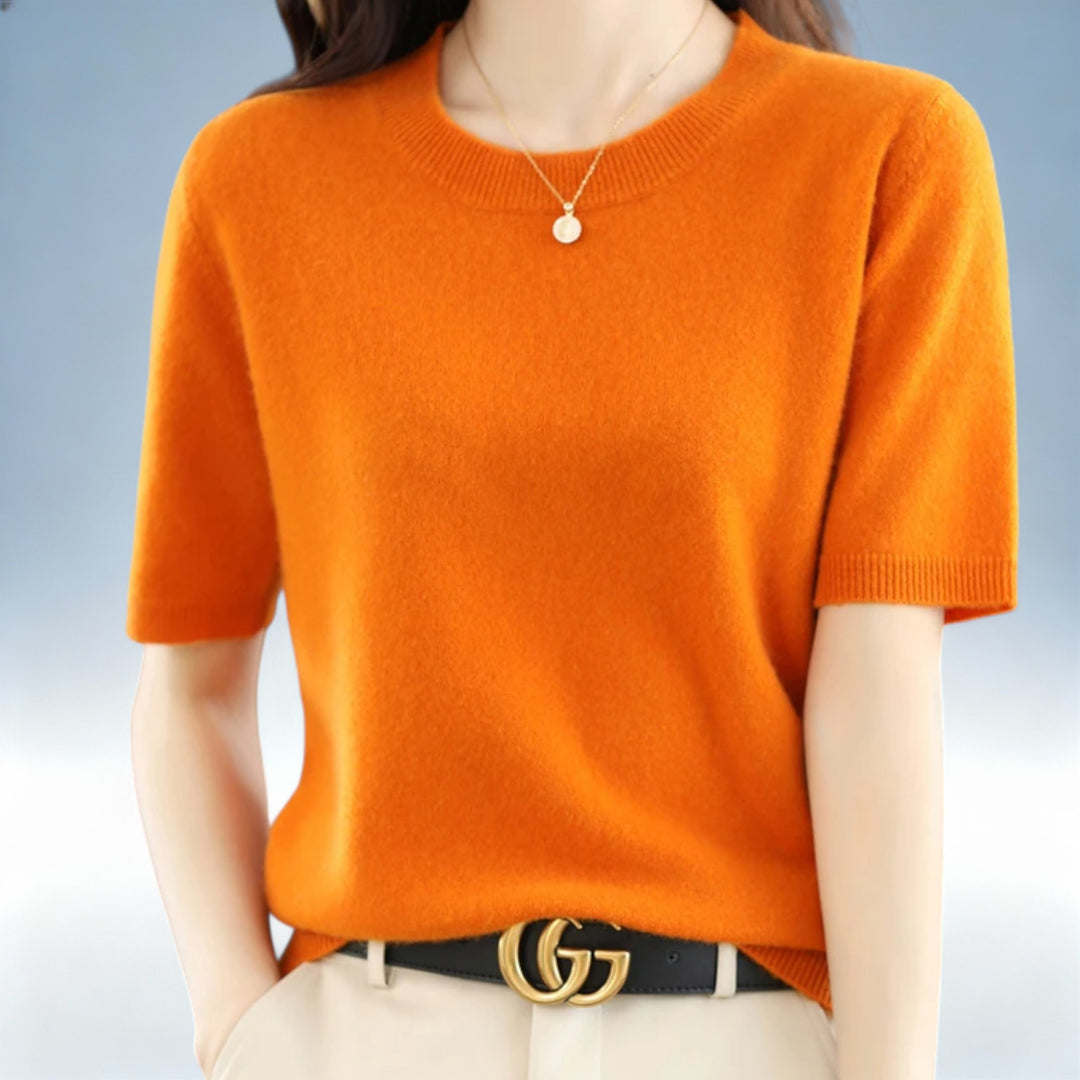 CLARISSE — Camisola Slim Fit Manga Curta em Lã e Algodão | Elegância Premium