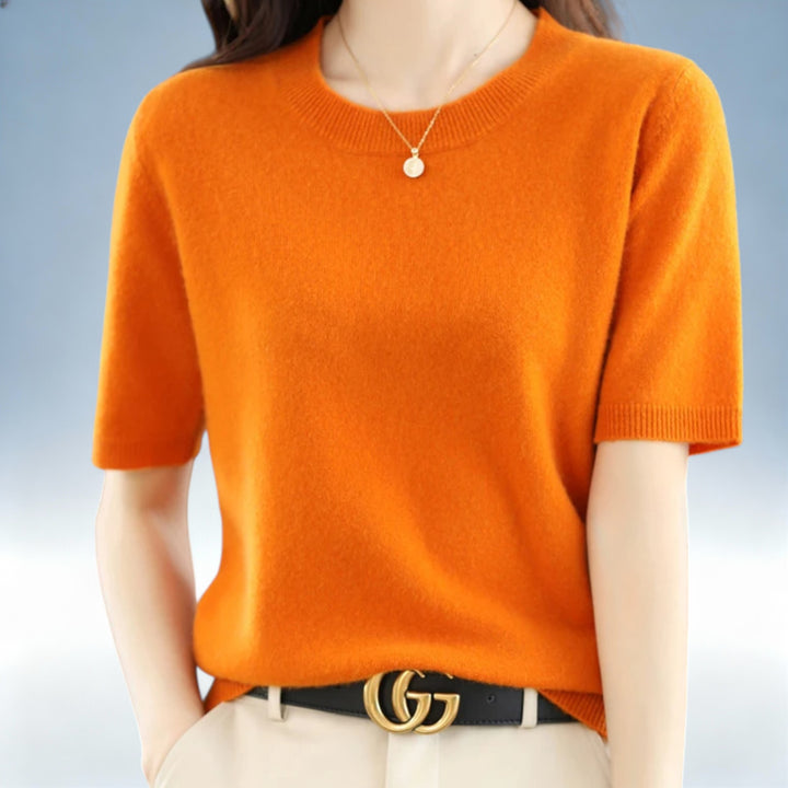 CLARISSE — Camisola Slim Fit Manga Curta em Lã e Algodão | Elegância Premium