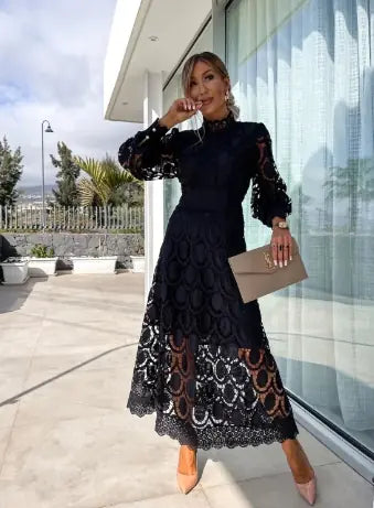 Charlize Romantic Lace Dress with Puff Sleeves (One Piece)